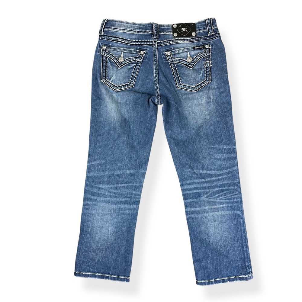 Miss Me Jeans Women's 28 Blue Medium‎ Wash Boyfriend Capri Flap Pocket Bling Y2K